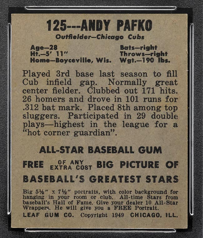 1948-1949 Leaf #125 Andy Pafko Chicago Cubs - Back