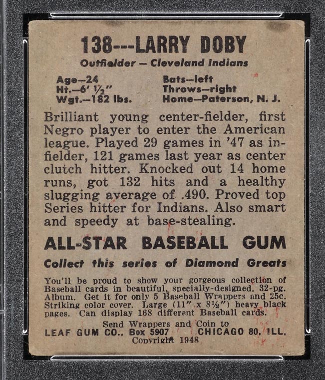 1948-1949 Leaf #138 Larry Doby Cleveland Indians - Back