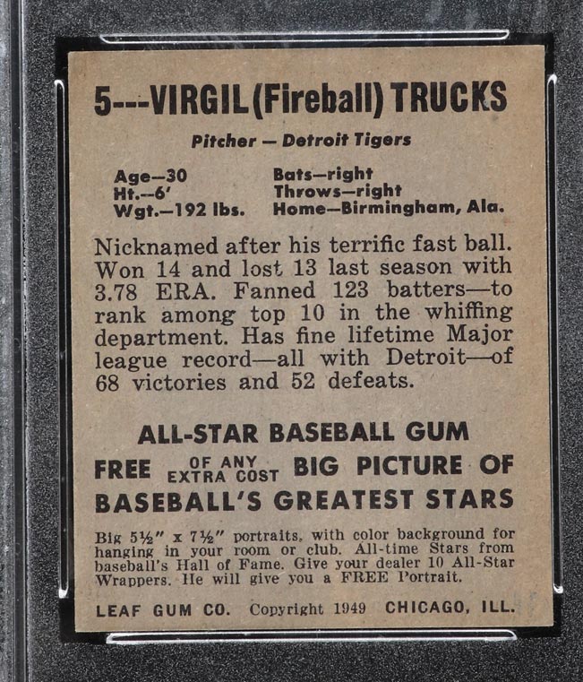 1948-1949 Leaf #5 Virgil Trucks Detroit Tigers - Back