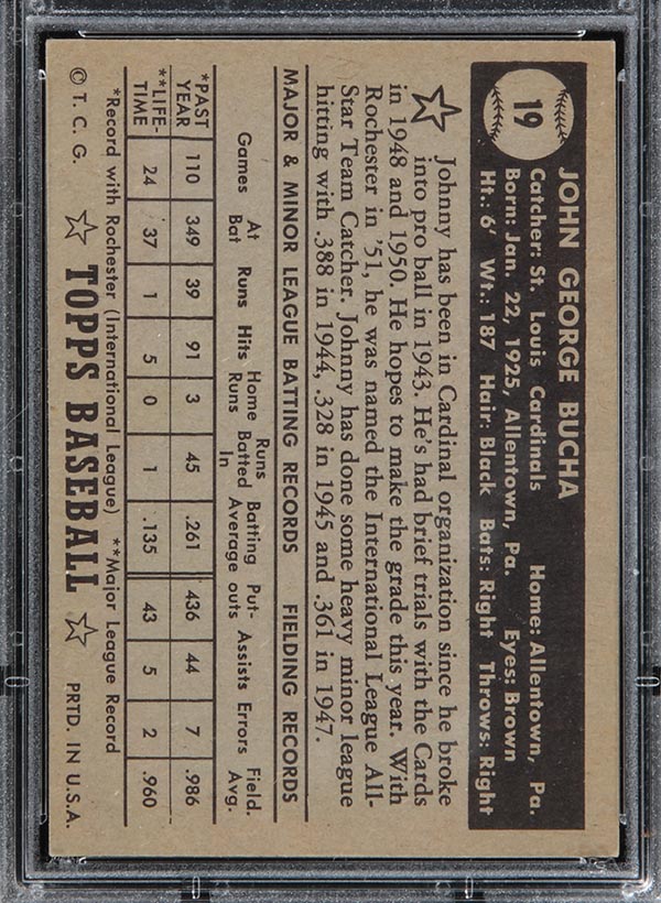 1952 Topps #19 Johnny Bucha St. Louis Cardinals - Black Back