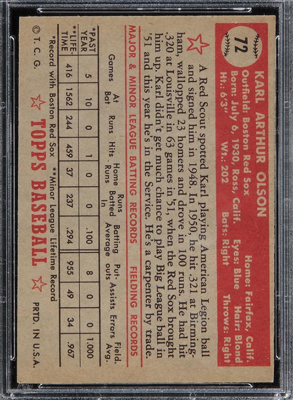 1952 Topps #72 Karl Olson Boston Red Sox - Red Back