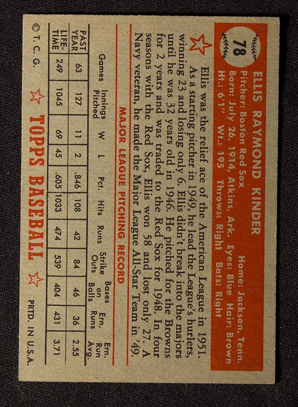 1952 Topps #78 Ellis Kinder Boston Red Sox - Red Back