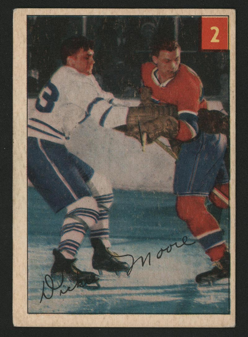 1954-1955 Parkhurst #2 “Dickie” Moore (Lucky Premium) Montreal Canadiens - Front