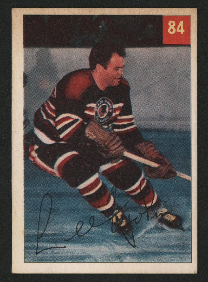 1954-1955 Parkhurst #84 Lee Fogolin Chicago Black Hawks - Front