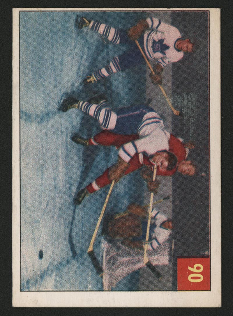 1954-1955 Parkhurst #90 Delvecchio finds Leaf defense hard to crack - Front