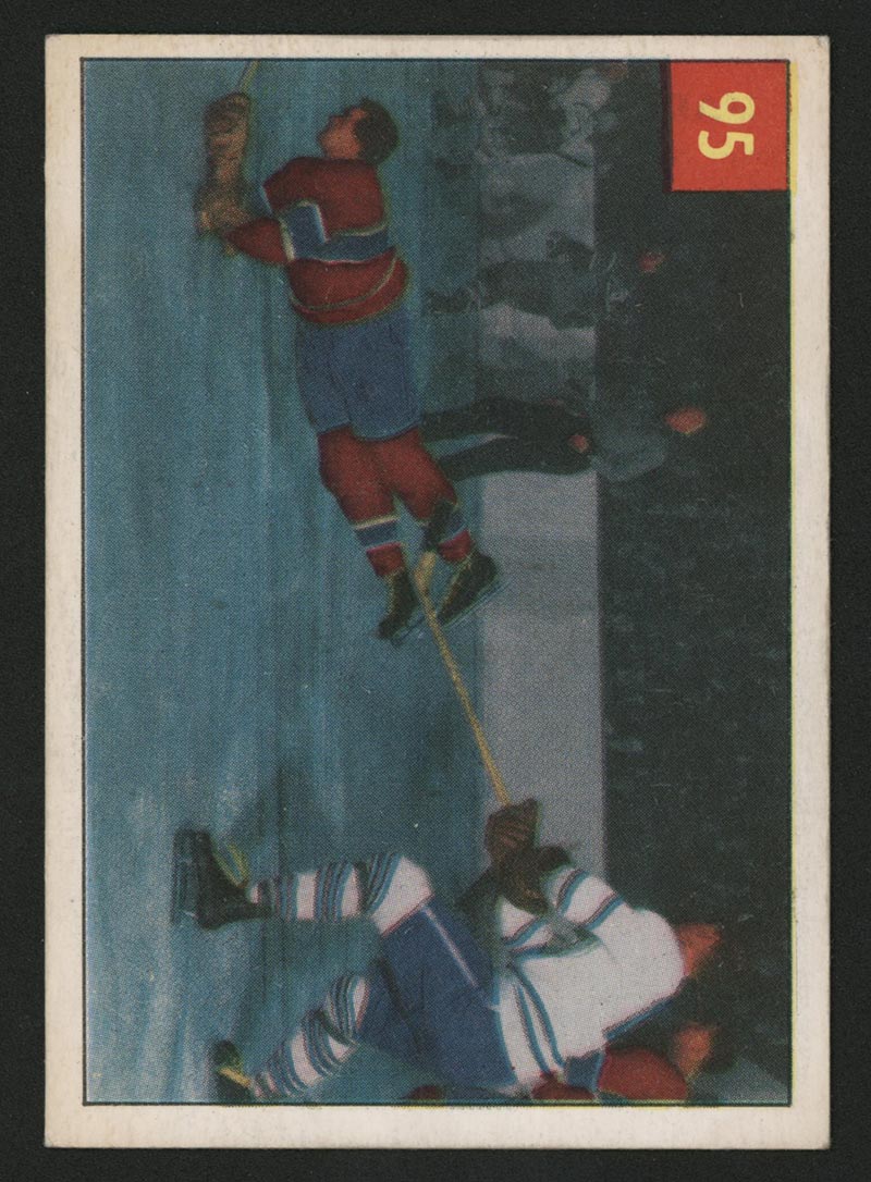 1954-1955 Parkhurst #95 Harvey takes nosedive - Front