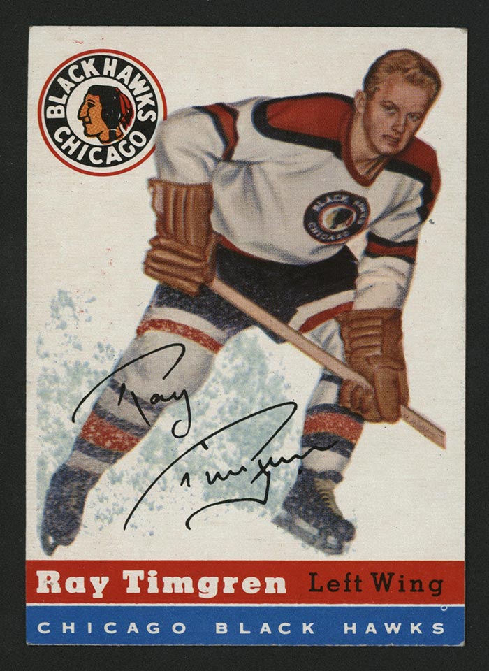 1954-1955 Topps #13 Ray Timgren Chicago Black Hawks - Front