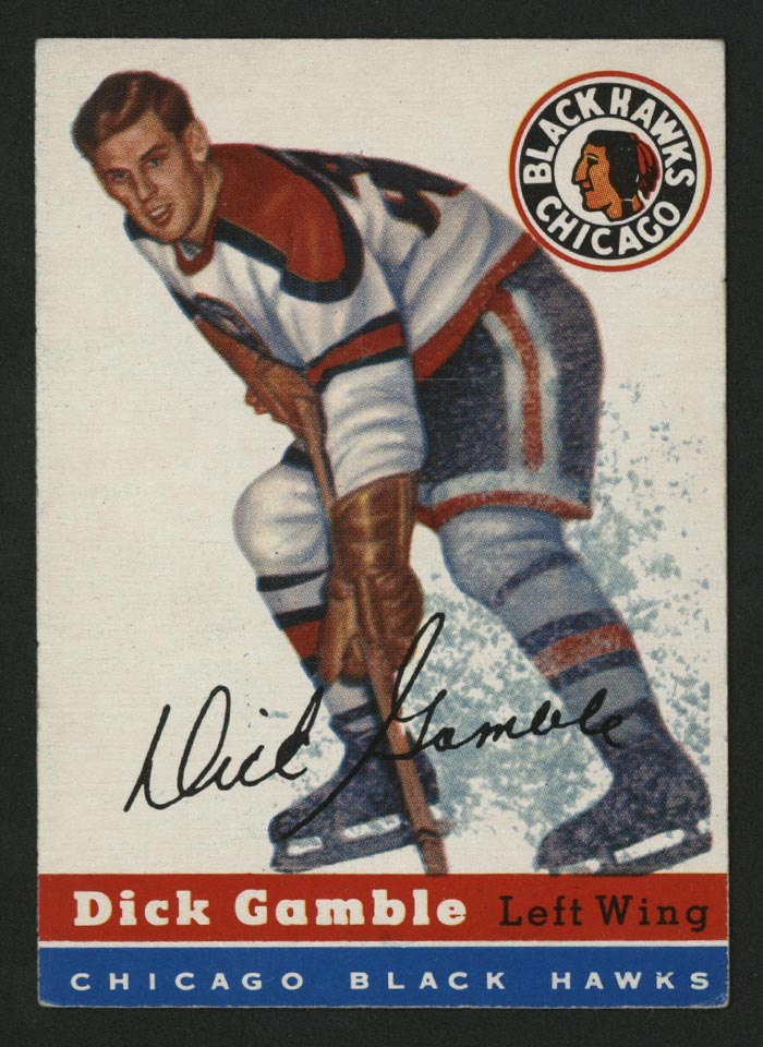 1954-1955 Topps #1 Dick Gamble Chicago Black Hawks - Front