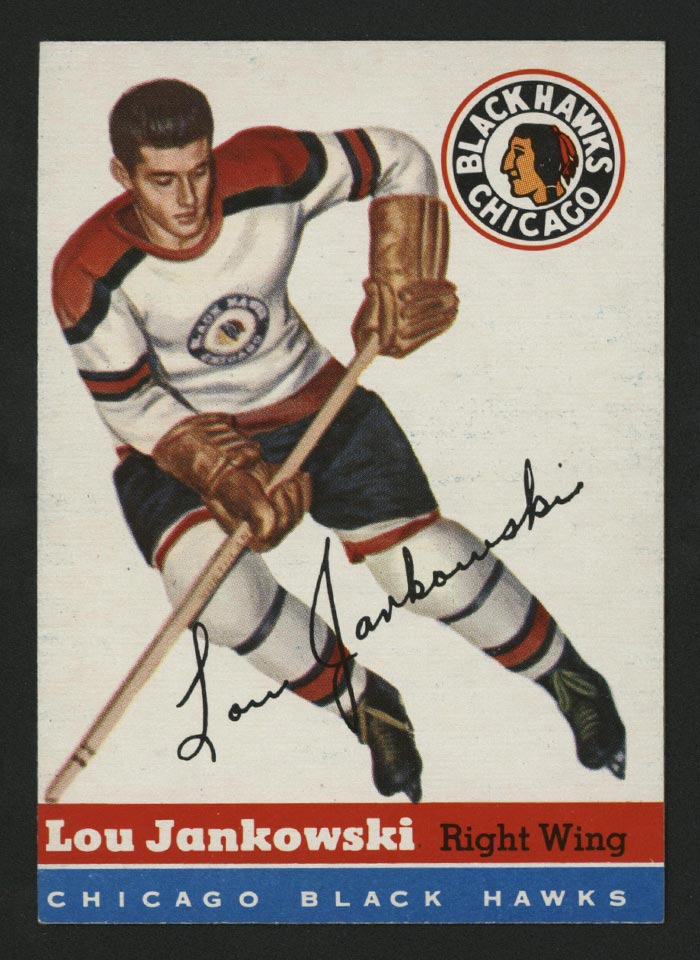 1954-1955 Topps #28 Lou Jankowski Chicago Black Hawks - Front