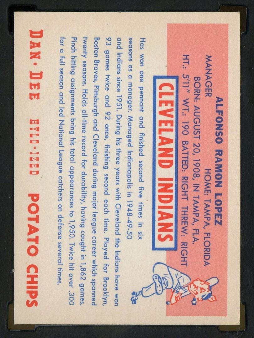 1954 Dan-Dee Potato Chips Al Lopez Cleveland Indians - Back