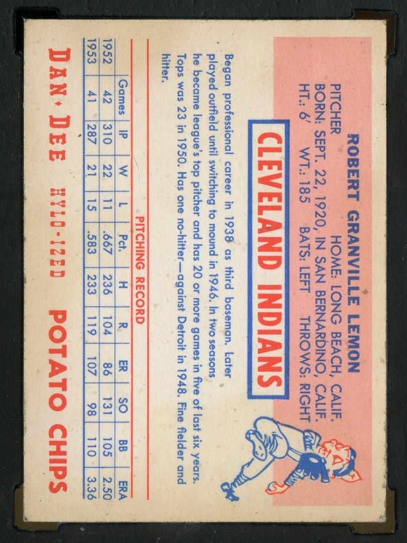 1954 Dan-Dee Potato Chips Bob Lemon Cleveland Indians - Back