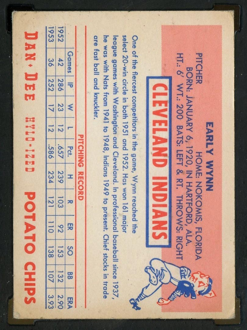 1954 Dan-Dee Potato Chips Early Wynn Cleveland Indians - Back