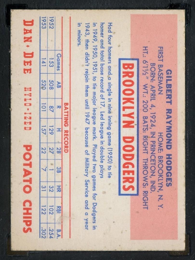 1954 Dan-Dee Potato Chips Gil Hodges Brooklyn Dodgers - Back