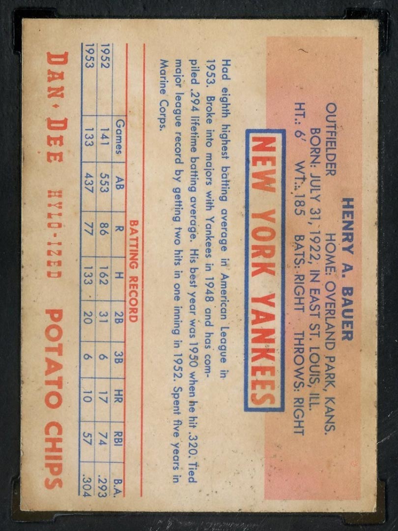 1954 Dan-Dee Potato Chips Hank Bauer New York Yankees - Back