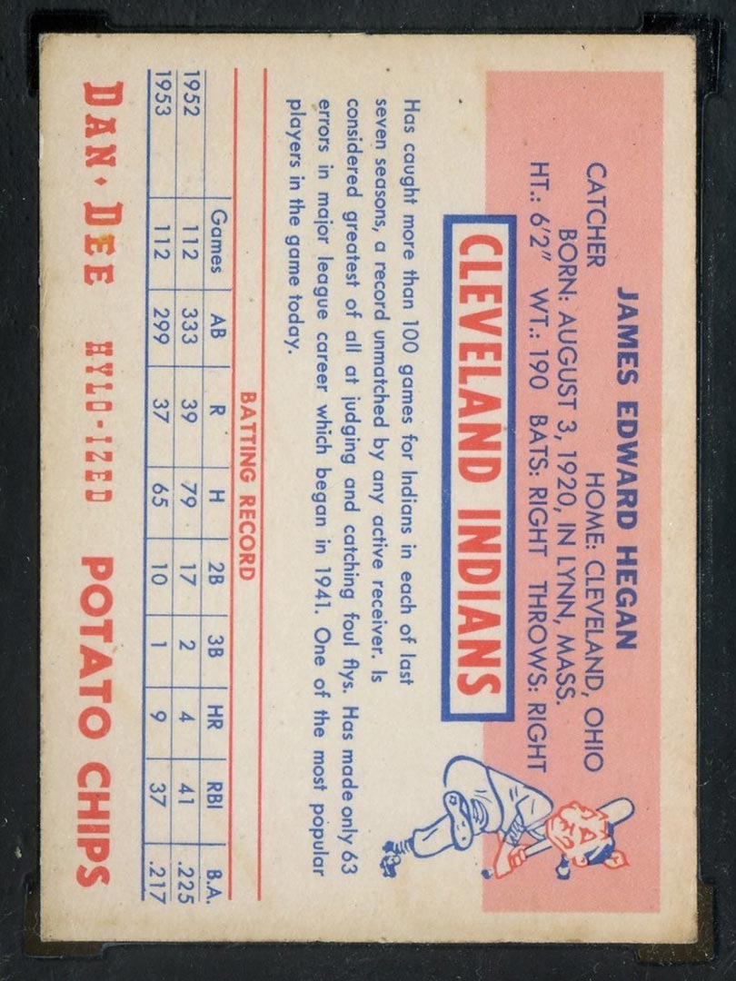 1954 Dan-Dee Potato Chips Jim Hegan Cleveland Indians - Back