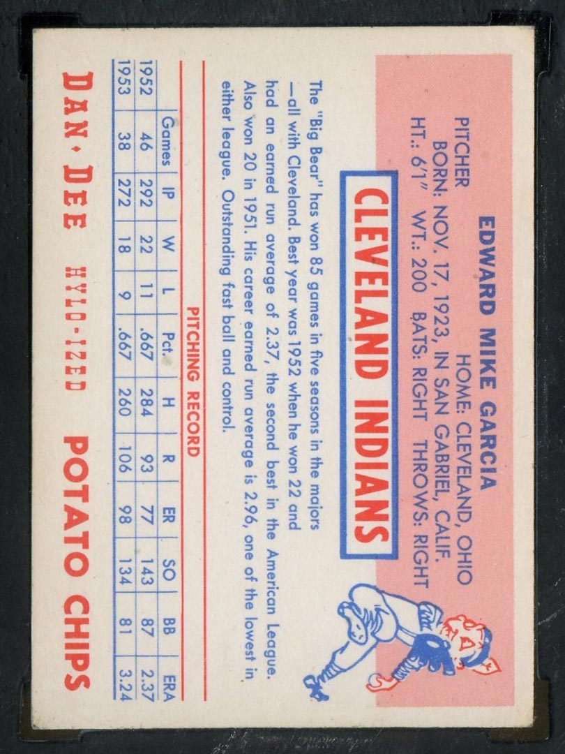 1954 Dan-Dee Potato Chips Mike Garcia Cleveland Indians - Back