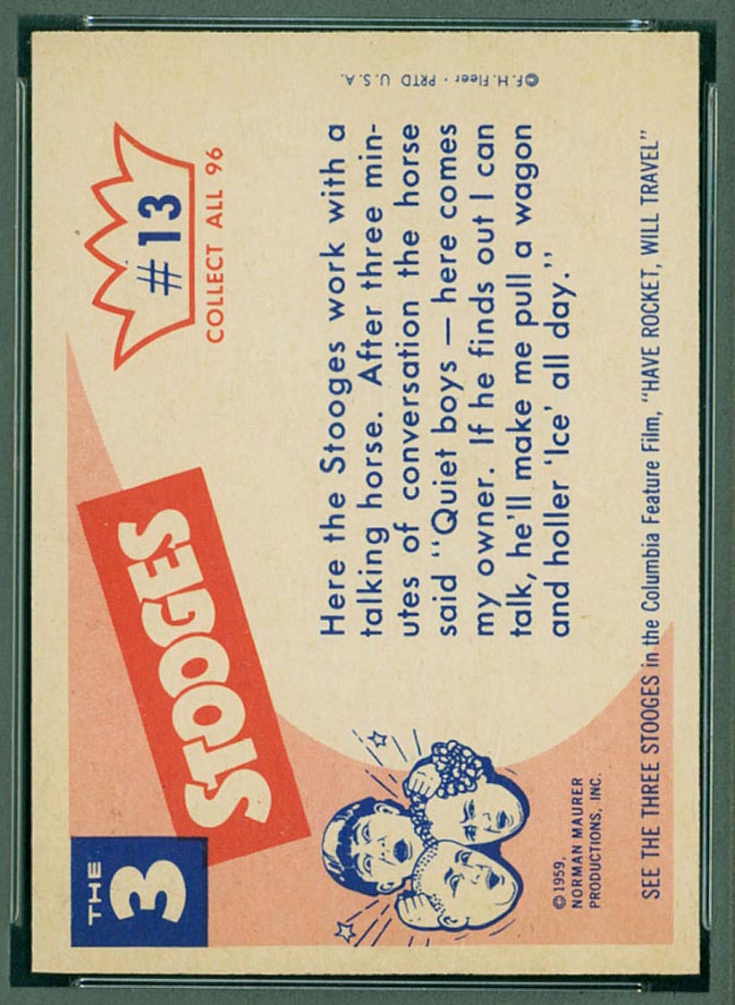 1959 Fleer Three Stooges #13 Which is the horse - White Back