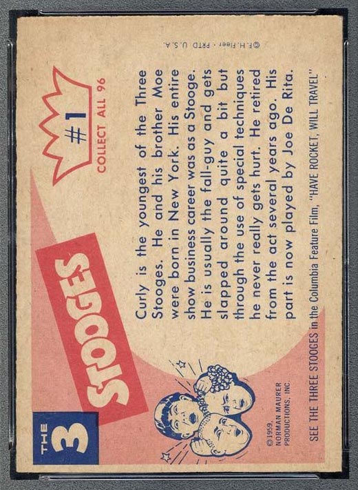 1959 Fleer Three Stooges #1 Curly - White Back