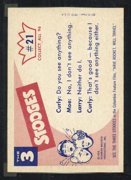 1959 Fleer Three Stooges #21 Peek-a-boo - White Back