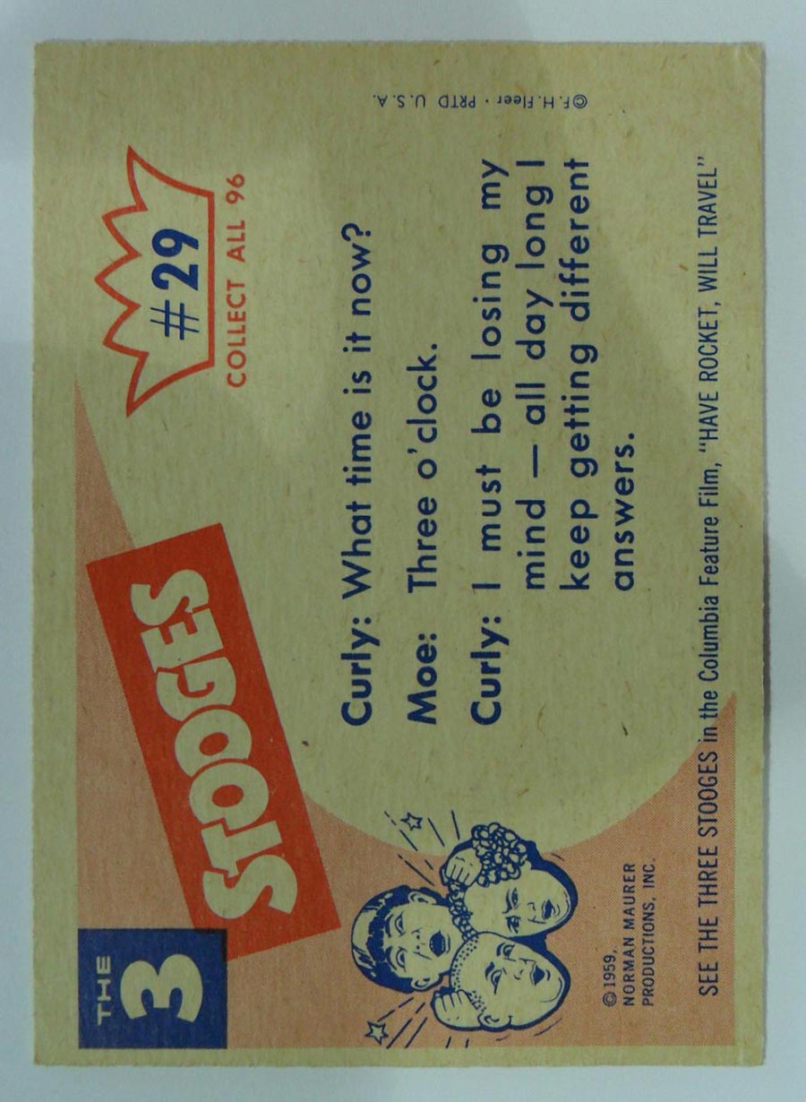 1959 Fleer Three Stooges #29 Small brain - White Back