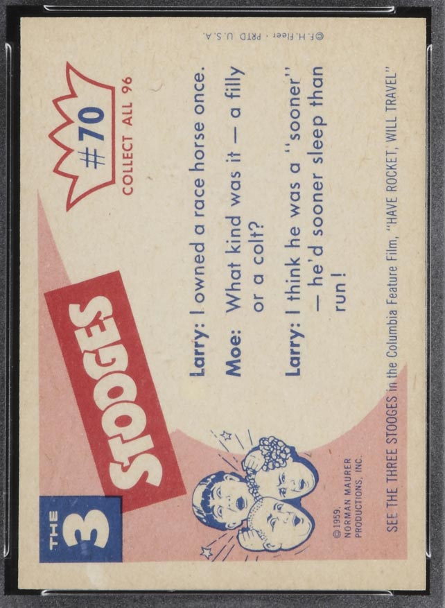 1959 Fleer Three Stooges #70 Horsin’ around - White Back