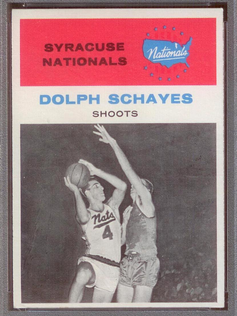 1961-1962 Fleer #63 Dolph Schayes (In Action) Syracuse Nationals - Front