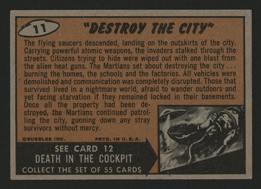 1962 Topps Mars Attacks #11 “Destroy the City” - Back