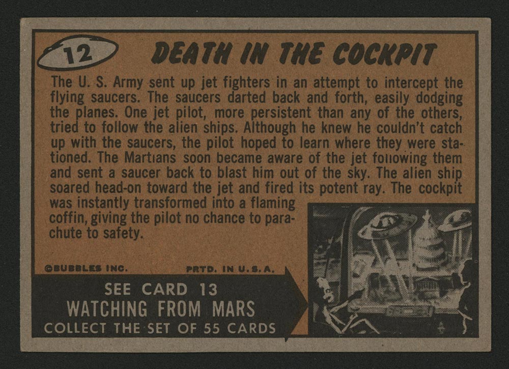 1962 Topps Mars Attacks #12 Death in the Cockpit - Back