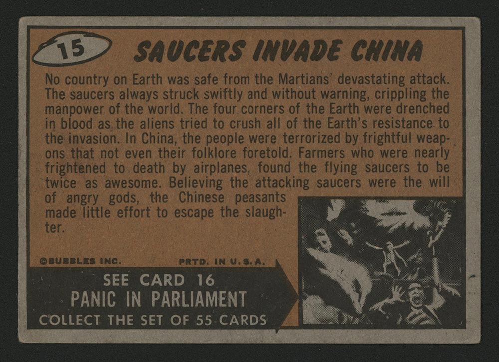 1962 Topps Mars Attacks #15 Saucers Invade China - Back