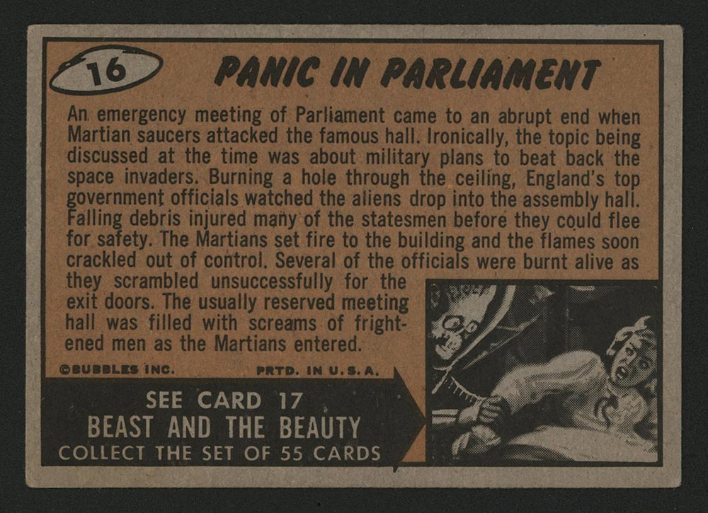 1962 Topps Mars Attacks #16 Panic in Parliament - Back