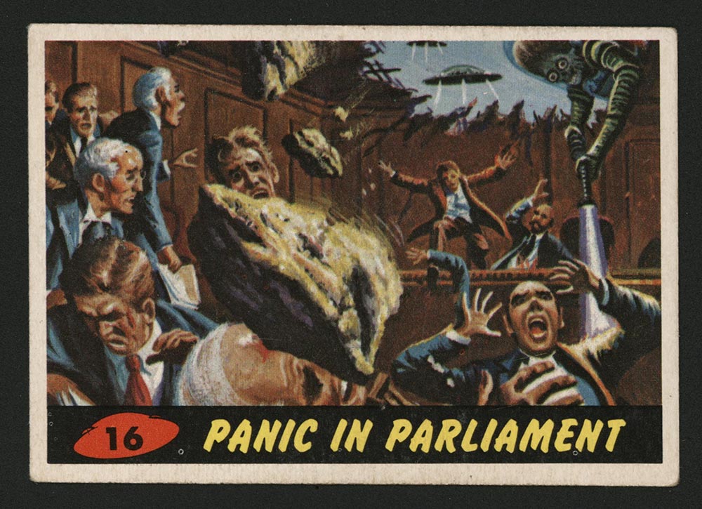 1962 Topps Mars Attacks #16 Panic in Parliament - Front