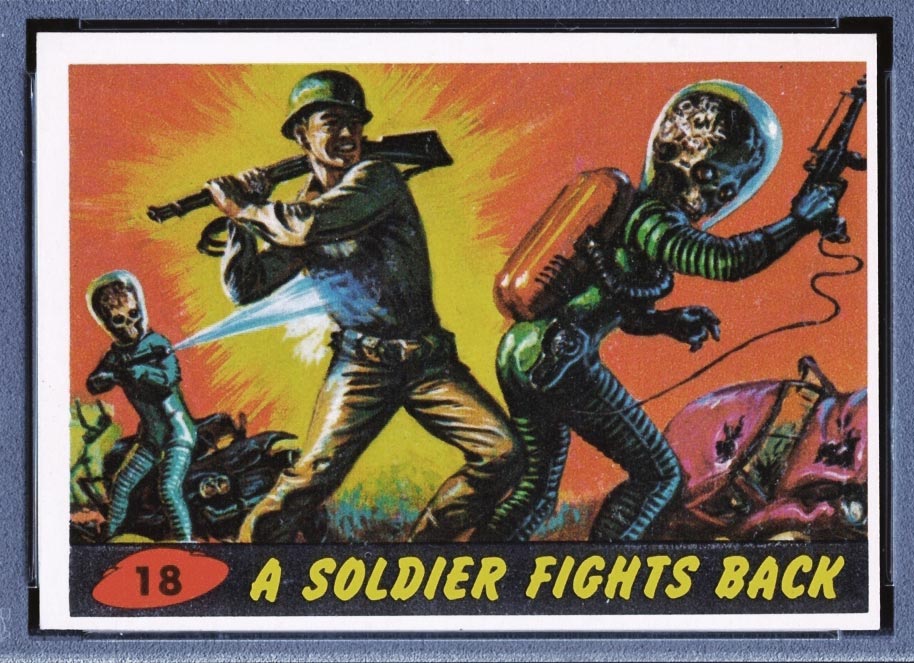 1962 Topps Mars Attacks #18 A Soldier Fights Back - Front