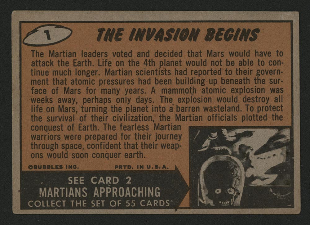 1962 Topps Mars Attacks #1 The Invasion Begins - Back