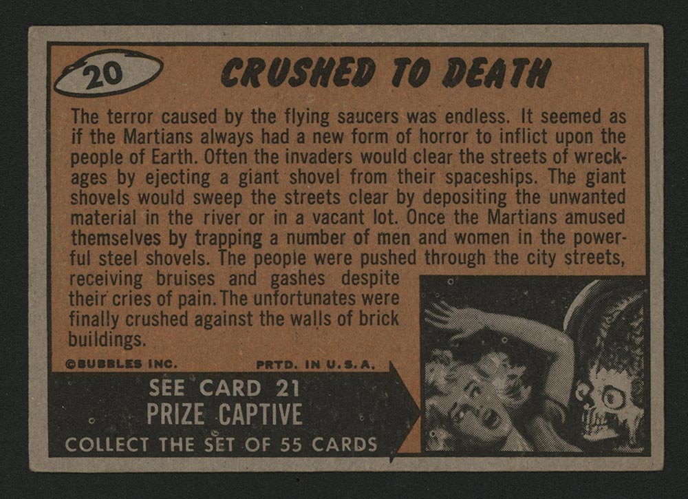 1962 Topps Mars Attacks #20 Crushed to Death - Back