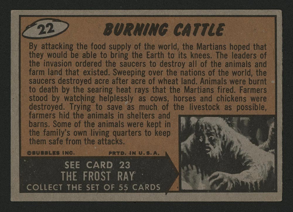 1962 Topps Mars Attacks #22 Burning Cattle - Back