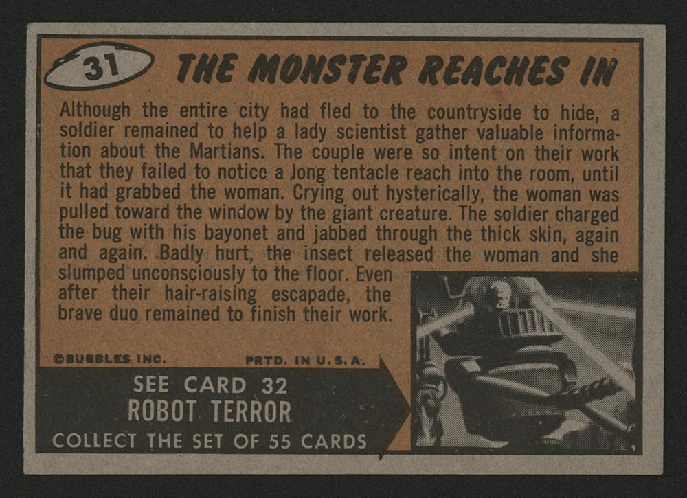 1962 Topps Mars Attacks #31 The Monster Reaches In - Back