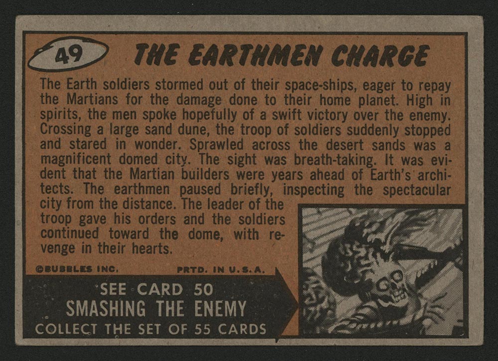 1962 Topps Mars Attacks #49 The Earthmen Charge - Back