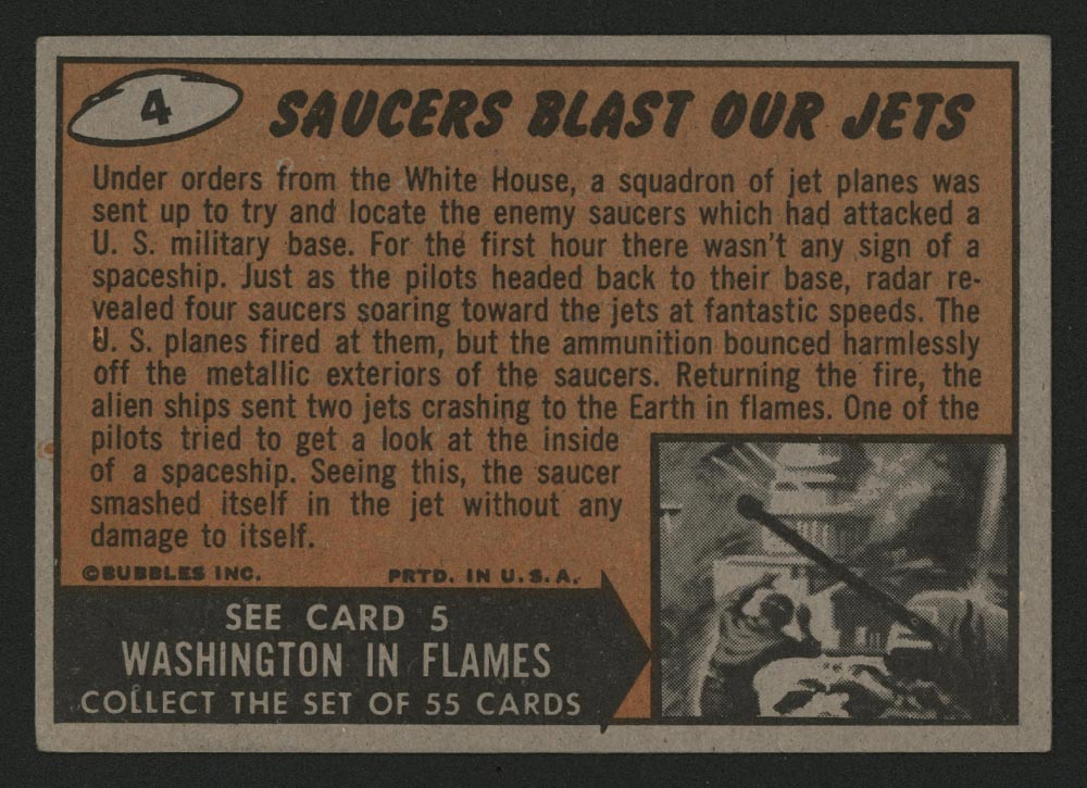 1962 Topps Mars Attacks #4 Saucers Blast Our Jets - Back