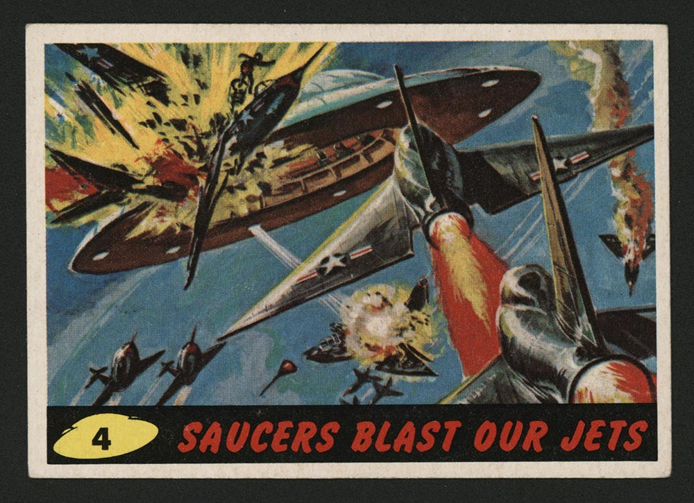 1962 Topps Mars Attacks #4 Saucers Blast Our Jets - Front