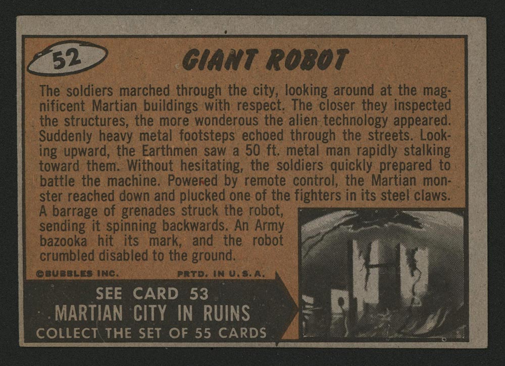 1962 Topps Mars Attacks #52 Giant Robot - Back