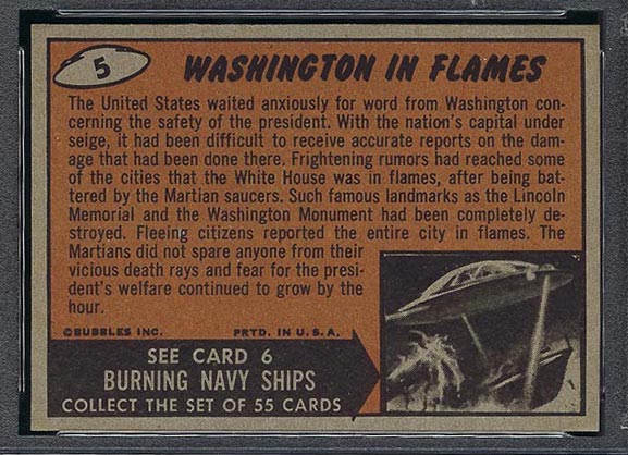 1962 Topps Mars Attacks #5 Washington in Flames - Back