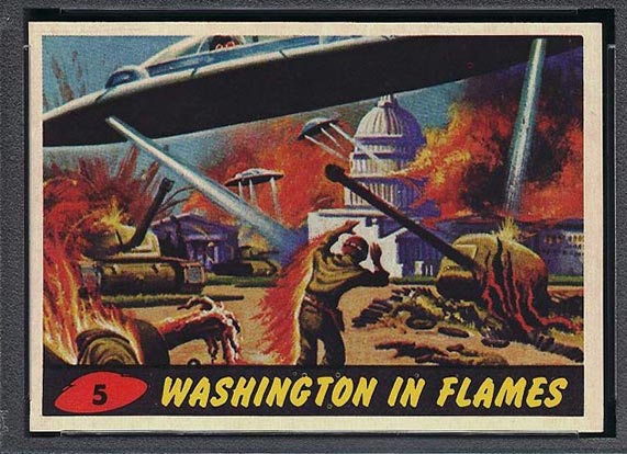 1962 Topps Mars Attacks #5 Washington in Flames - Front