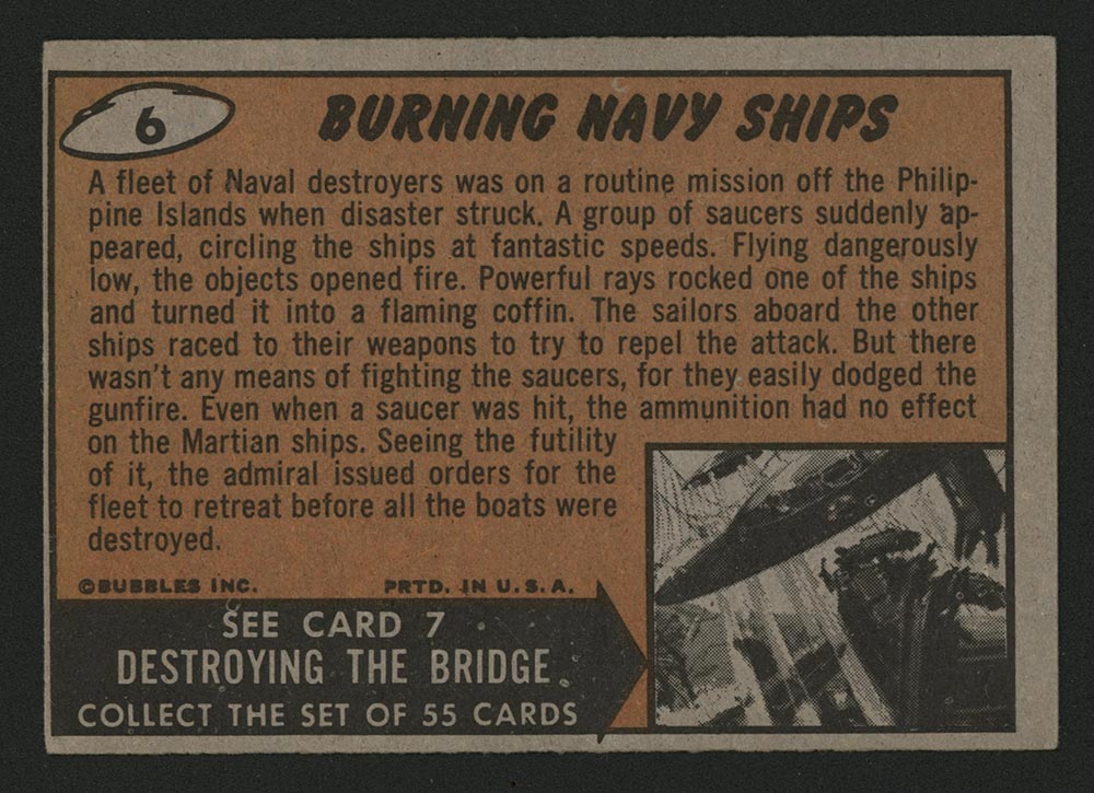 1962 Topps Mars Attacks #6 Burning Navy Ships - Back