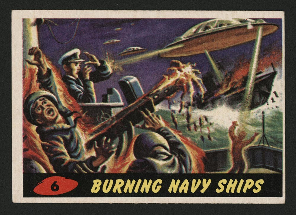 1962 Topps Mars Attacks #6 Burning Navy Ships - Front