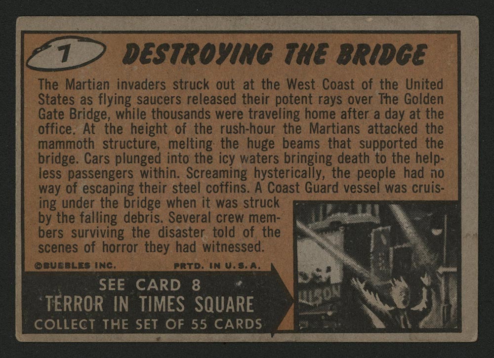 1962 Topps Mars Attacks #7 Destroying the Bridge - Back