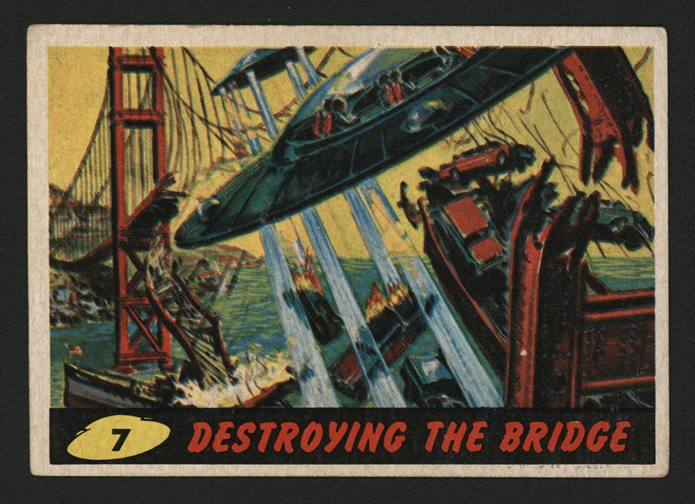 1962 Topps Mars Attacks #7 Destroying the Bridge - Front