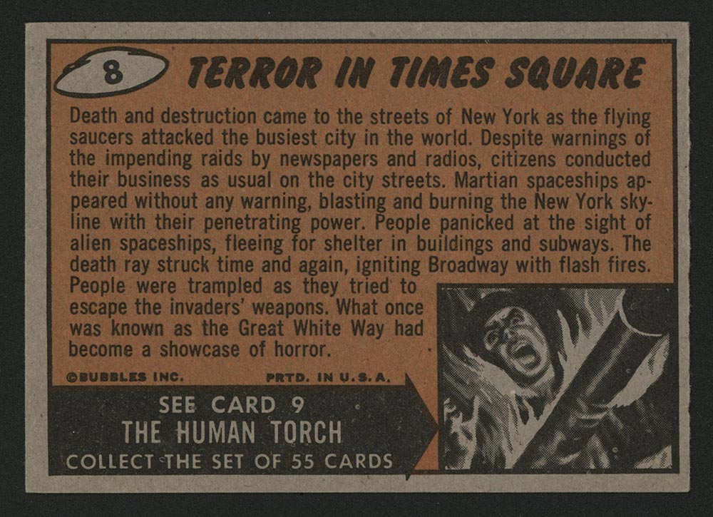 1962 Topps Mars Attacks #8 Terror in Times Square - Back