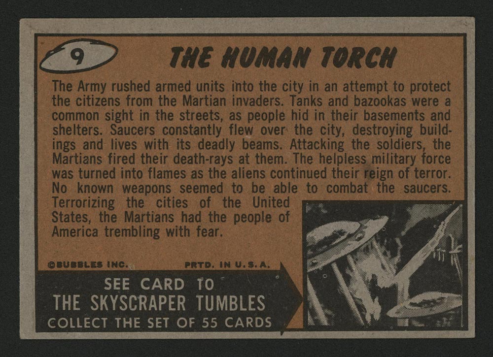 1962 Topps Mars Attacks #9 The Human Torch - Back