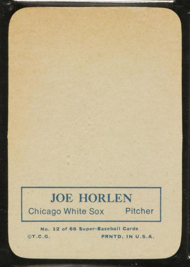 1969 Topps Supers #12 Joe Horlen Chicago White Sox - Back