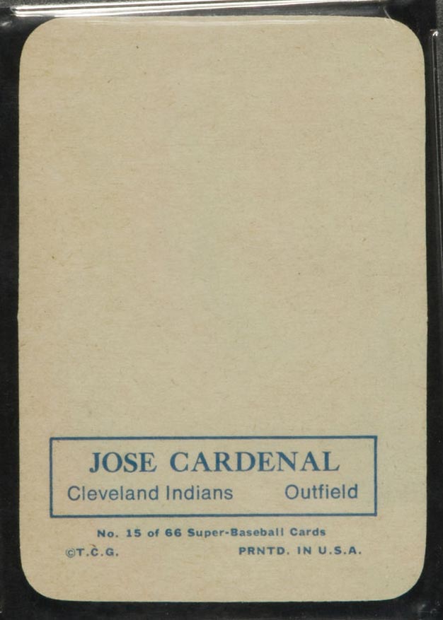 1969 Topps Supers #15 Jose Cardenal Cleveland Indians - Back
